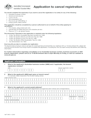 Australian Business Number Cancellation Application