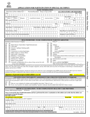 Special Olympics Participation Application