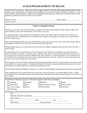 Acknowledgement of Rules Form