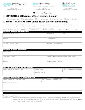 Blue Cross Blue Shield Corrected Claim Form