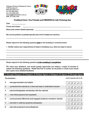 Feedback form template - friends for life form