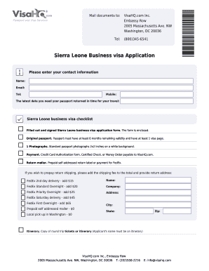 Sierra Leone Business Visa Application