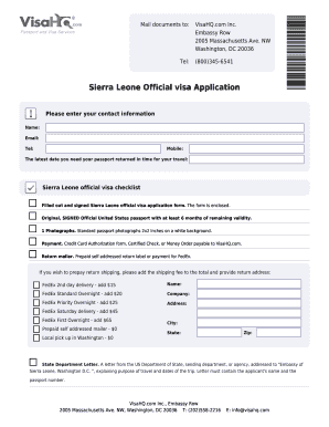 Sierra Leone Official Visa Application Form