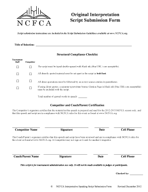 NCFCA Interpretative Speaking Script Submission Form
