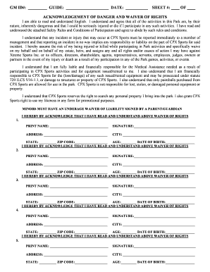 Acknowledgement of Danger and Waiver of Rights
