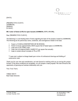 Letter of Intent for Lease