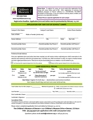 Children's Museum of Denver Camp Registration Form