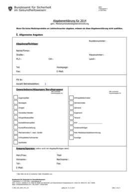 Abgabenerklärung für 2014 gem. Medizinprodukteabgabenverordnung