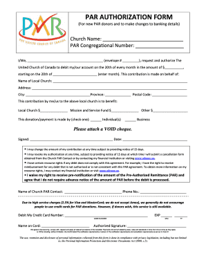 United Church of Canada PAR Authorization Form