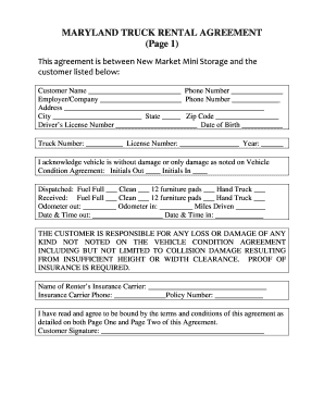 Maryland Truck Rental Agreement
