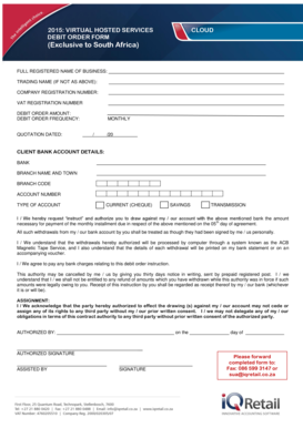 South Africa Debit Order Form
