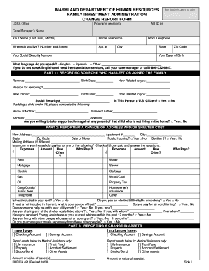 Maryland Change Report Form