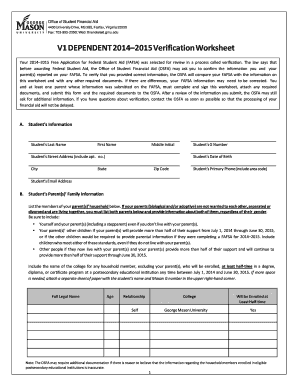 2014–2015 Verification Worksheet