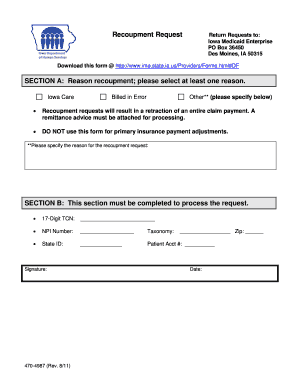Iowa Medicaid Recoupment Request Form