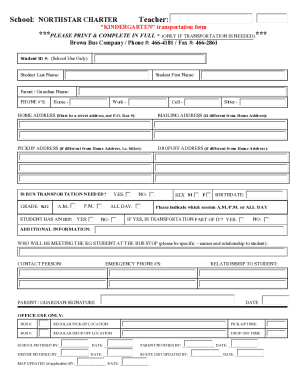 Kindergarten Transportation Form