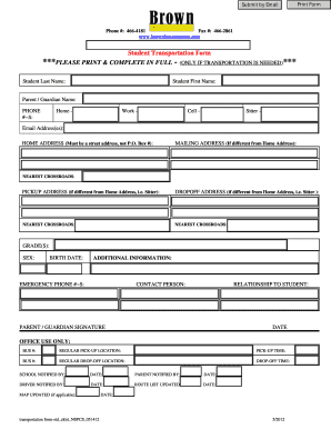 Student Transportation Form