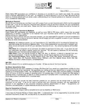 Diablo Valley ENT Financial Policies