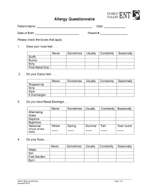 Patient Allergy Questionnaire