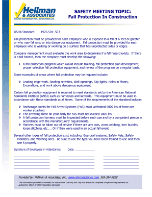 Fall Protection Safety Meeting Form