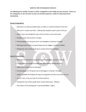 Monthly Fire Extinguisher Checklist