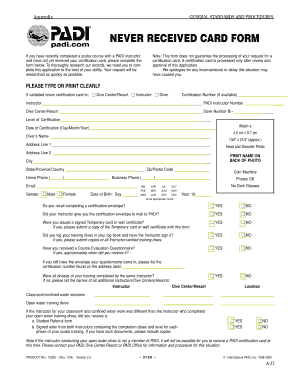 PADI Certification Card Request Form