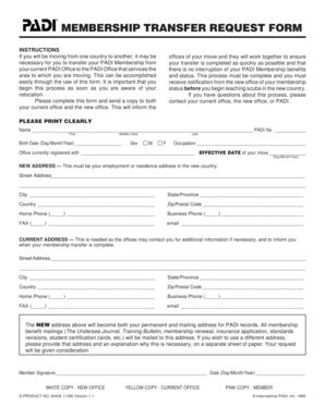 PADI Membership Transfer Request Form