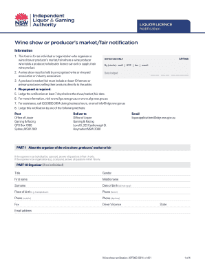 Wine Show or Producer's Market Notification Form