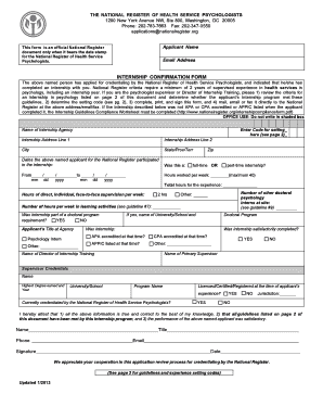 National Register Internship Confirmation Form