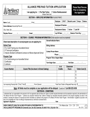 Alliance Pre-Paid Tuition Application