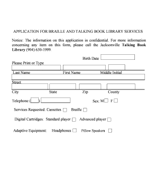 Application for Braille and Talking Book Library Services