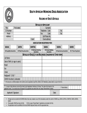 South African Working Dogs Association Registration Form