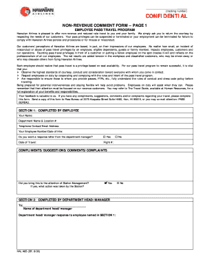 Hawaiian Airlines Employee Pass Travel Feedback Form