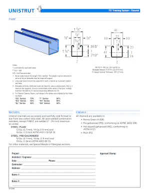 P1000 Framing System Channel Specifications