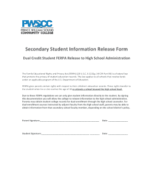 Secondary Student Information Release Form