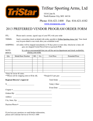 TriStar Preferred Vendor Program Order Form