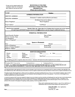 Huntsville Utilities Residential Contract for Utilities