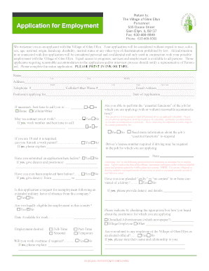 Village of Glen Ellyn Employment Application