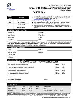 Schulich Enrolment Permission Form