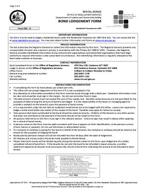 Residential Rental Bond Lodgement Form
