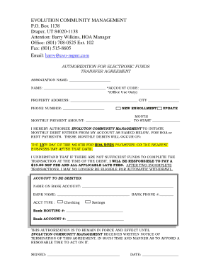 Authorization for Electronic Funds Transfer Agreement