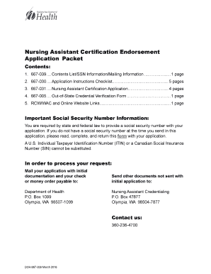 Nursing Assistant Certification Endorsement Application