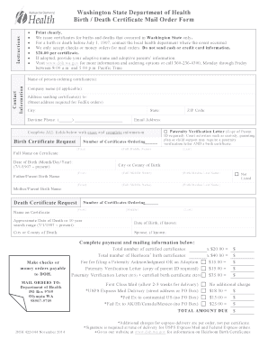 Washington State Birth Death Certificate Mail Order Form