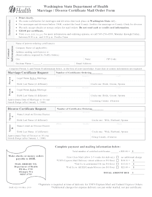 Washington State Marriage Divorce Certificate Request Form