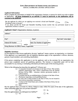 Iowa Social Gambling License Application