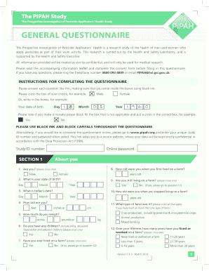 PIPAH Study questionnaire - Health and Safety Laboratory