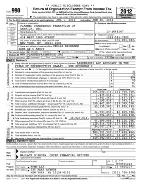 Form 990 2012 Planned Parenthood