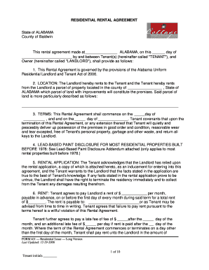 Alabama Residential Rental Agreement