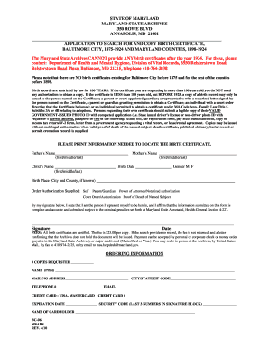 Maryland Birth Certificate Search Application