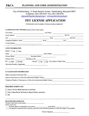Gaithersburg Pet License Application