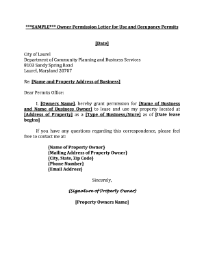 Owner Permission Letter for Use and Occupancy Permits